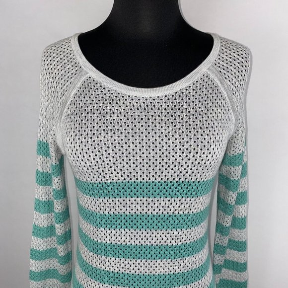 Converse S Striped Open Loose Knit Pullover Acrylic Lightweight Sweater Casual - Picture 2 of 12